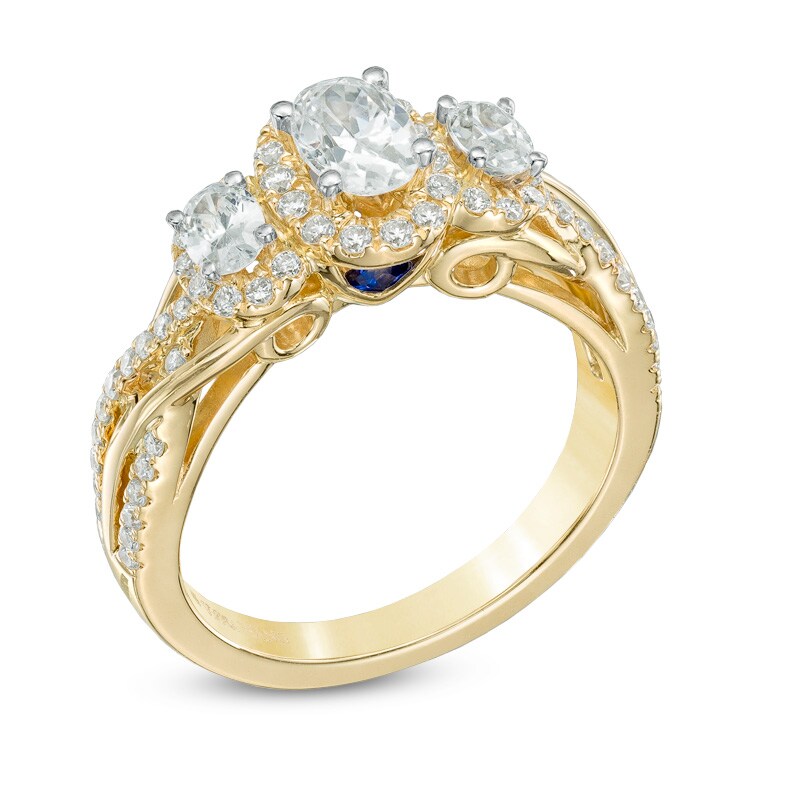 Main Image 2 of Previously Owned Vera Wang Love Collection 1 CT. T.W. Oval Diamond Three Stone Engagement Ring in 14K Gold