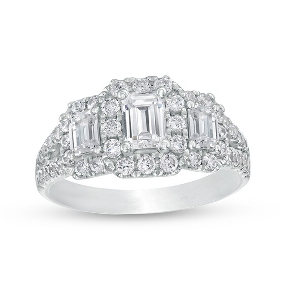 Previously Owned 2 CT. T.w. Emerald-Cut Diamond Past Present FutureÂ® Split Shank Engagement Ring in 14K White Gold