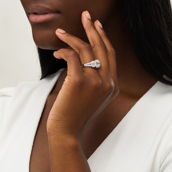 Previously Owned 2 CT. T.w. Emerald-Cut Diamond Past Present FutureÂ® Split Shank Engagement Ring in 14K White Gold