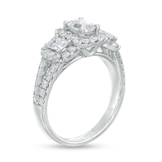Previously Owned 2 CT. T.w. Emerald-Cut Diamond Past Present FutureÂ® Split Shank Engagement Ring in 14K White Gold