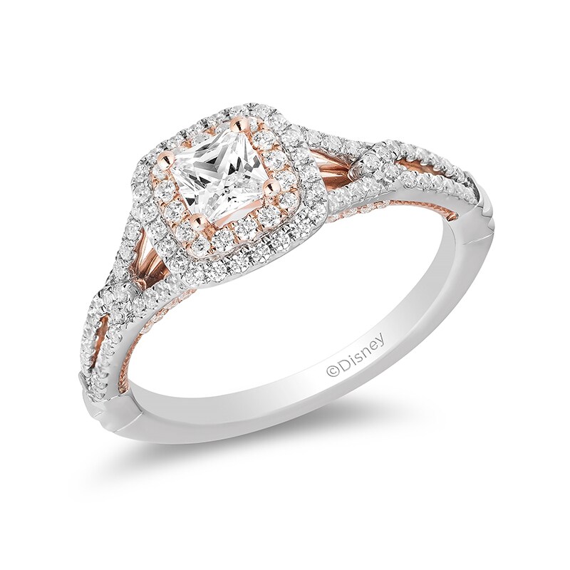 Main Image 1 of Previously Owned Enchanted Disney Aurora 1 CT. T.W. Princess-Cut Diamond Split Engagement Ring in 14K Two-Tone Gold