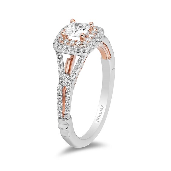 Previously Owned Enchanted Disney Aurora 1 CT. T.w. Princess-Cut Diamond Split Engagement Ring in 14K Two-Tone Gold