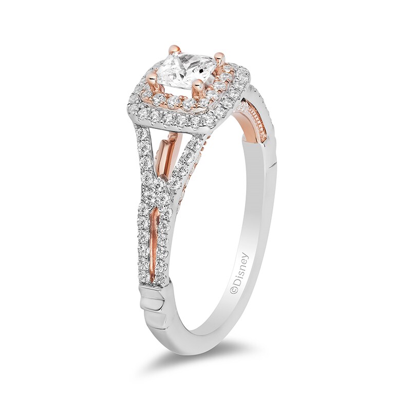 Main Image 2 of Previously Owned Enchanted Disney Aurora 1 CT. T.W. Princess-Cut Diamond Split Engagement Ring in 14K Two-Tone Gold