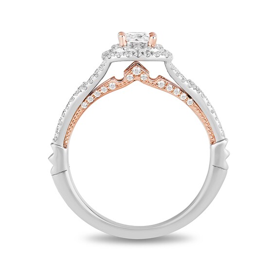 Previously Owned Enchanted Disney Aurora 1 CT. T.w. Princess-Cut Diamond Split Engagement Ring in 14K Two-Tone Gold