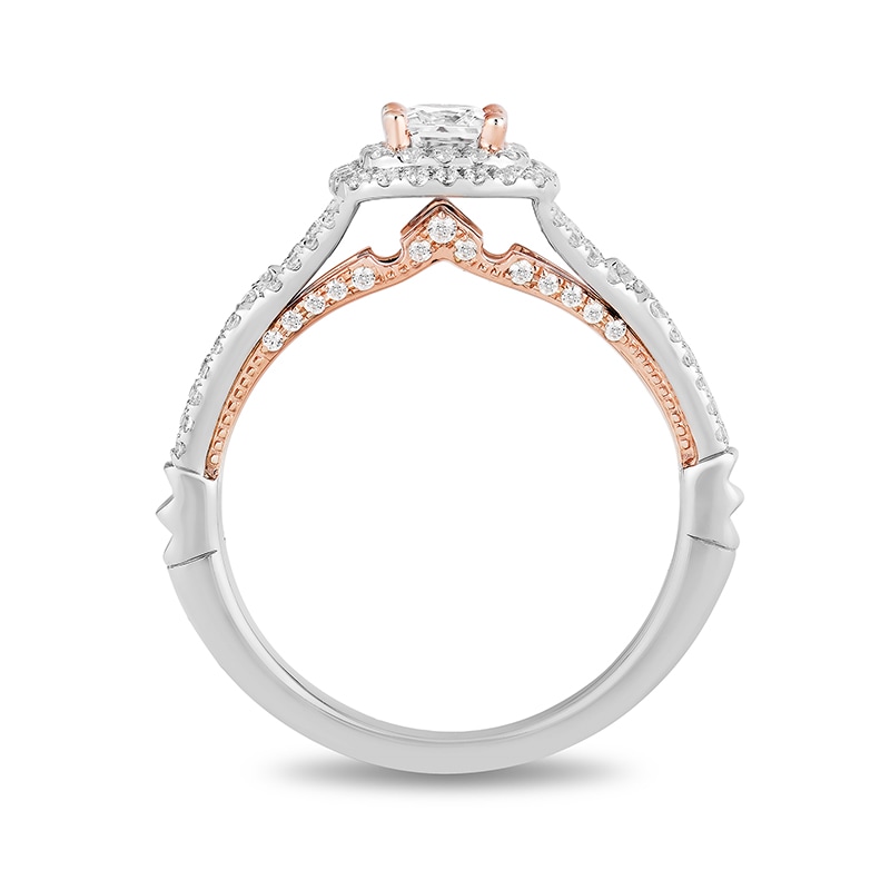 Main Image 3 of Previously Owned Enchanted Disney Aurora 1 CT. T.W. Princess-Cut Diamond Split Engagement Ring in 14K Two-Tone Gold
