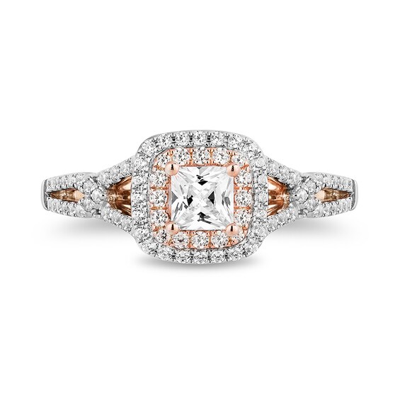 Previously Owned Enchanted Disney Aurora 1 CT. T.w. Princess-Cut Diamond Split Engagement Ring in 14K Two-Tone Gold