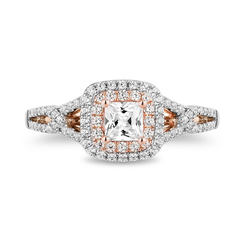 Main Image 4 of Previously Owned Enchanted Disney Aurora 1 CT. T.W. Princess-Cut Diamond Split Engagement Ring in 14K Two-Tone Gold