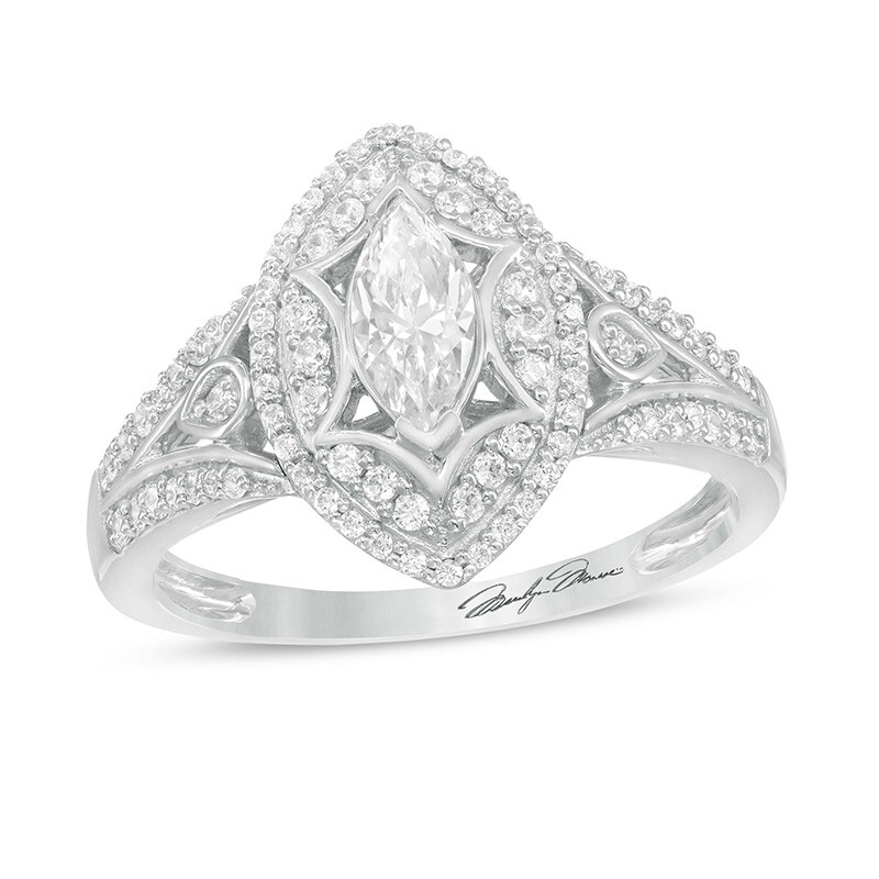 Main Image 1 of Previously Owned Marilyn Monroe™ Collection 3/4 CT. T.W. Marquise Diamond Art Deco Engagement Ring in 14K White Gold