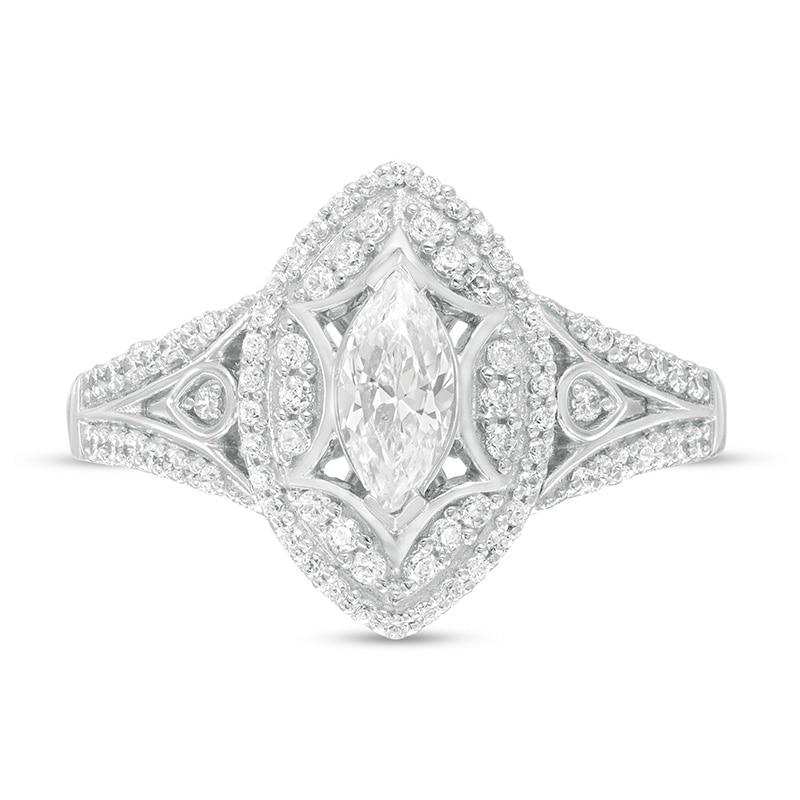 Main Image 4 of Previously Owned Marilyn Monroe™ Collection 3/4 CT. T.W. Marquise Diamond Art Deco Engagement Ring in 14K White Gold