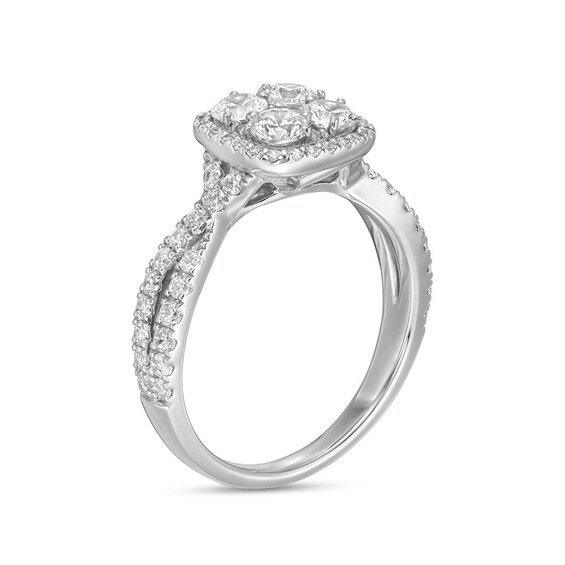 Previously Owned 1-1/4 CT. T.w. Composite Cushion-Shaped Diamond Frame Twist Shank Engagement Ring in 14K White Gold
