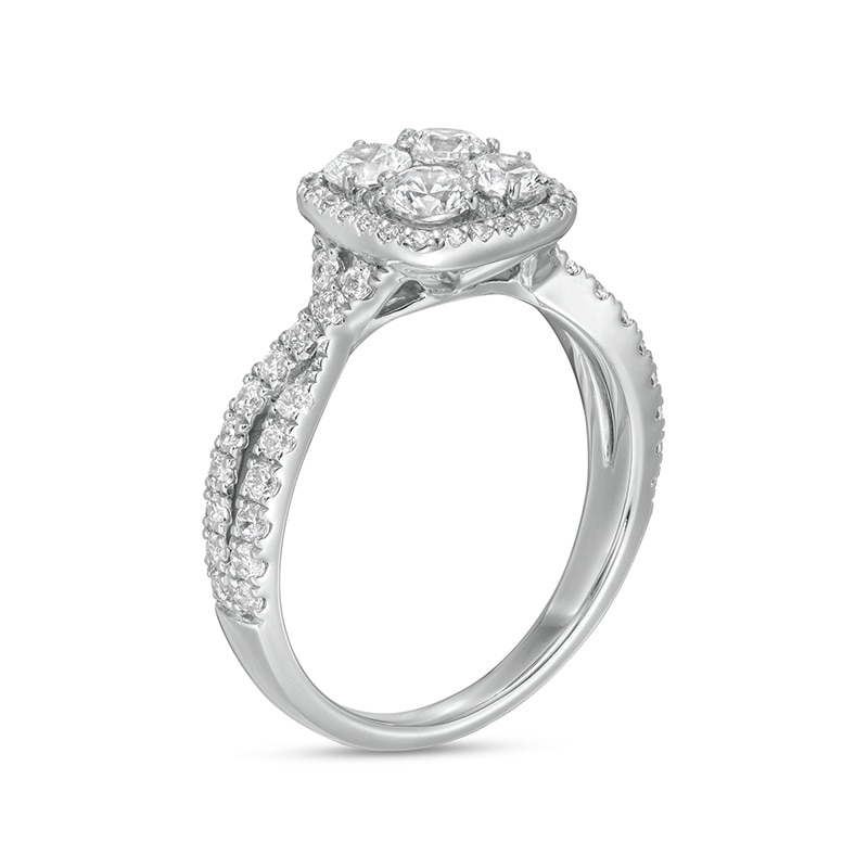 Main Image 3 of Previously Owned 1-1/4 CT. T.W. Composite Cushion-Shaped Diamond Frame Twist Shank Engagement Ring in 14K White Gold