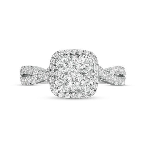 Previously Owned 1-1/4 CT. T.w. Composite Cushion-Shaped Diamond Frame Twist Shank Engagement Ring in 14K White Gold