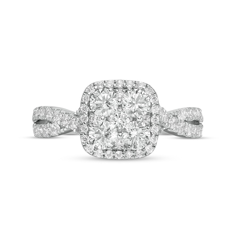 Main Image 4 of Previously Owned 1-1/4 CT. T.W. Composite Cushion-Shaped Diamond Frame Twist Shank Engagement Ring in 14K White Gold