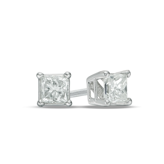 Previously Owned 1/2 CT. T.w. Princess-Cut Diamond Solitaire Stud Earrings in 14K White Gold