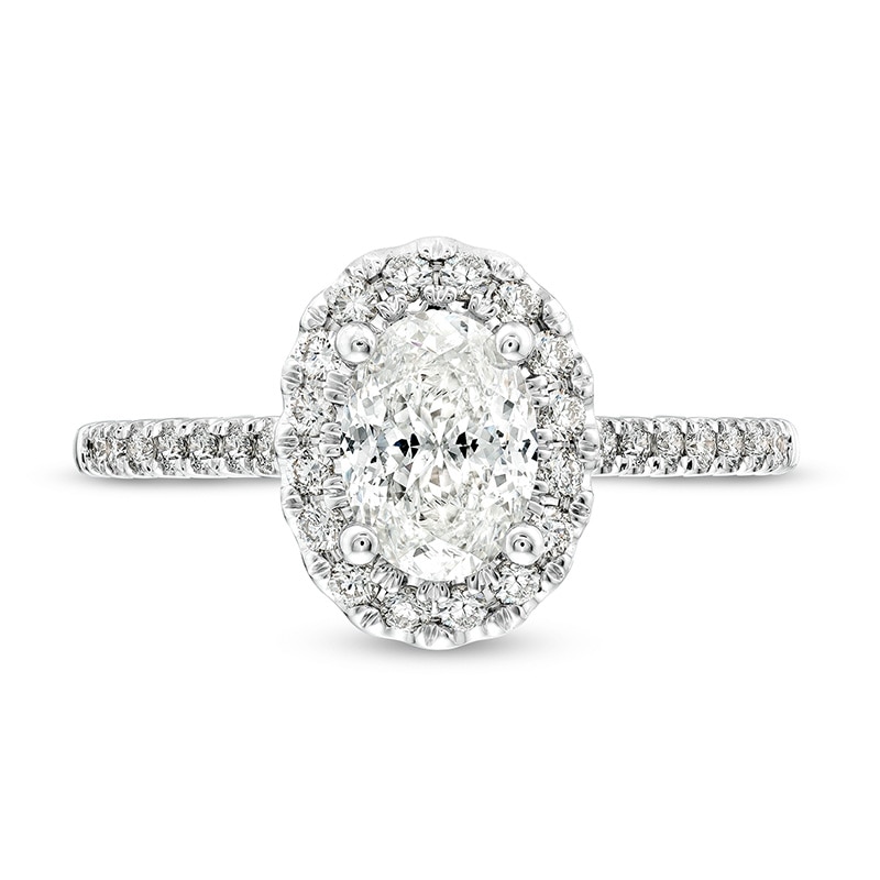 Main Image 4 of Previously Owned Celebration Infinite™ 1-1/2 CT. T.W. Oval Diamond Frame Engagement Ring in 14K White Gold (I/SI2)
