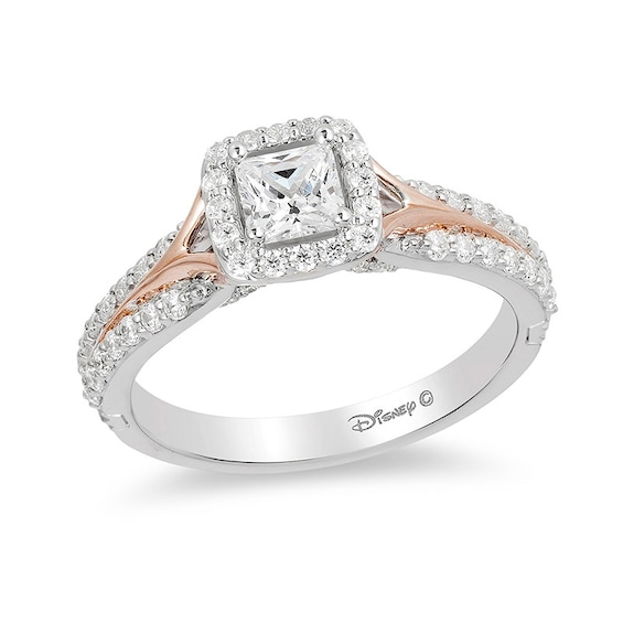 Previously Owned - Enchanted Disney Aurora 3/4 CT. T.w. Princess-Cut Diamond Frame Engagement Ring in 14K Two-Tone Gold