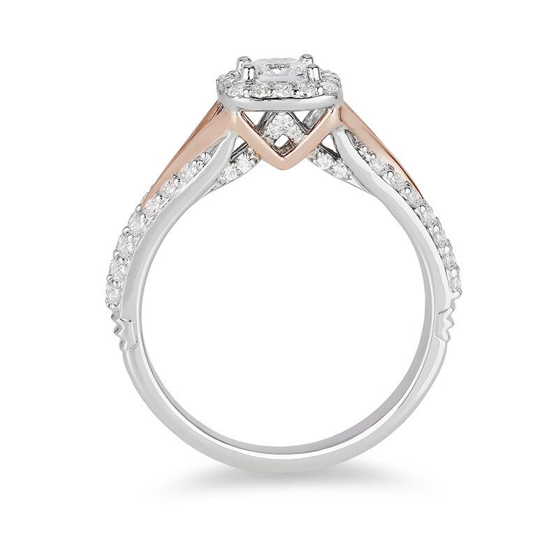 Main Image 2 of Previously Owned - Enchanted Disney Aurora 3/4 CT. T.W. Princess-Cut Diamond Frame Engagement Ring in 14K Two-Tone Gold