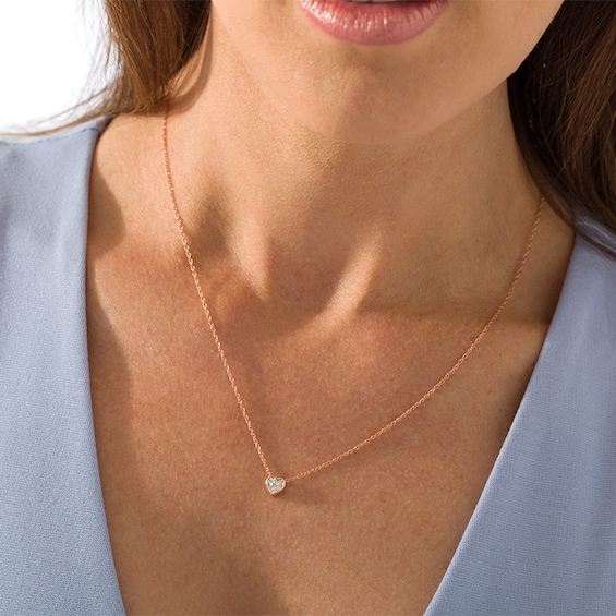 Previously Owned - 1/10 CT. Diamond Solitaire Heart-Shaped Necklace in 10K Rose Gold (I/I3)