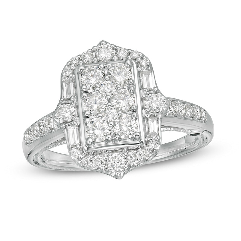 Main Image 1 of Previously Owned - Marilyn Monroe™ Collection 1 CT. T.W. Multi-Diamond Ornate Frame Engagement Ring in 14K White Gold