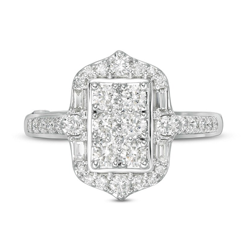 Main Image 4 of Previously Owned - Marilyn Monroe™ Collection 1 CT. T.W. Multi-Diamond Ornate Frame Engagement Ring in 14K White Gold