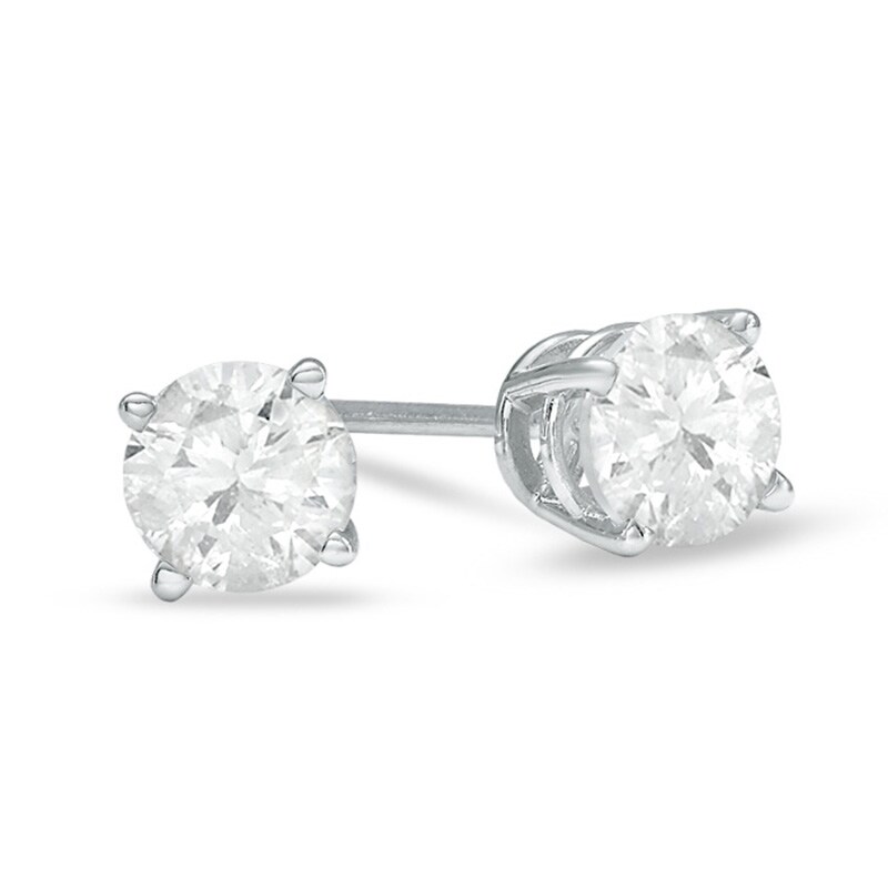 Main Image 1 of Previously Owned - 1 CT. T.W. Diamond Solitaire Stud Earrings in 14K White Gold (J/I3)
