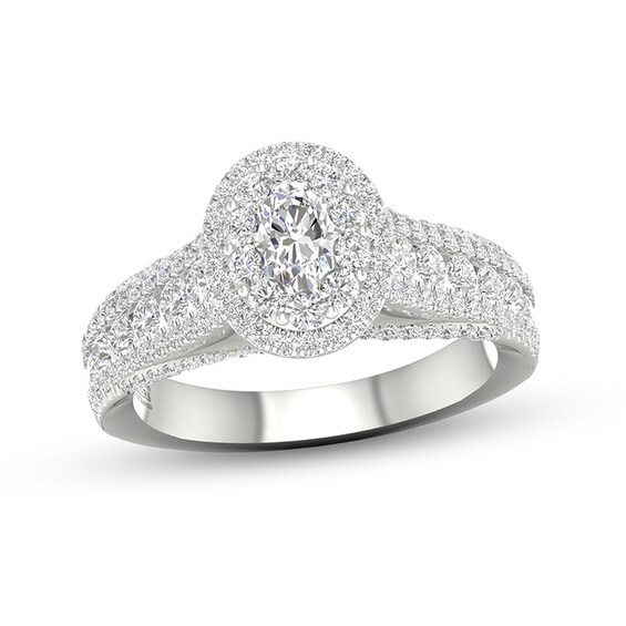 Previously Owned - Trouvaille Collection 1-1/2 CT. T.w. Oval Diamond Frame Multi-Row Engagement Ring in Platinum