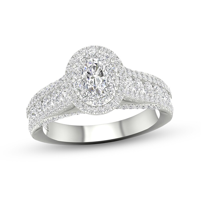 Main Image 1 of Previously Owned - Trouvaille Collection 1-1/2 CT. T.W. Oval Diamond Frame Multi-Row Engagement Ring in Platinum