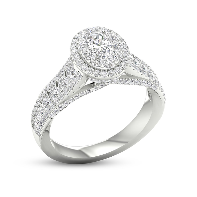 Main Image 3 of Previously Owned - Trouvaille Collection 1-1/2 CT. T.W. Oval Diamond Frame Multi-Row Engagement Ring in Platinum