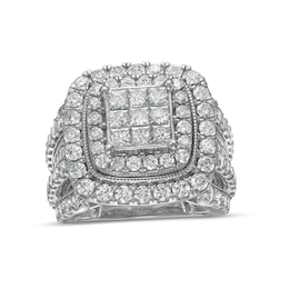 Previously Owned - 4 CT. T.W. Princess Multi-Diamond Double Frame Vintage-Style Engagement Ring in 10K White Gold