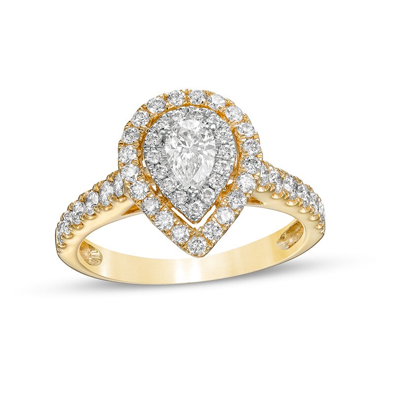 Main Image 1 of Previously Owned - 1 CT. T.W. Pear-Shaped Diamond Double Frame Engagement Ring in 14K Gold