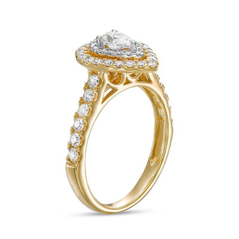 Main Image 3 of Previously Owned - 1 CT. T.W. Pear-Shaped Diamond Double Frame Engagement Ring in 14K Gold