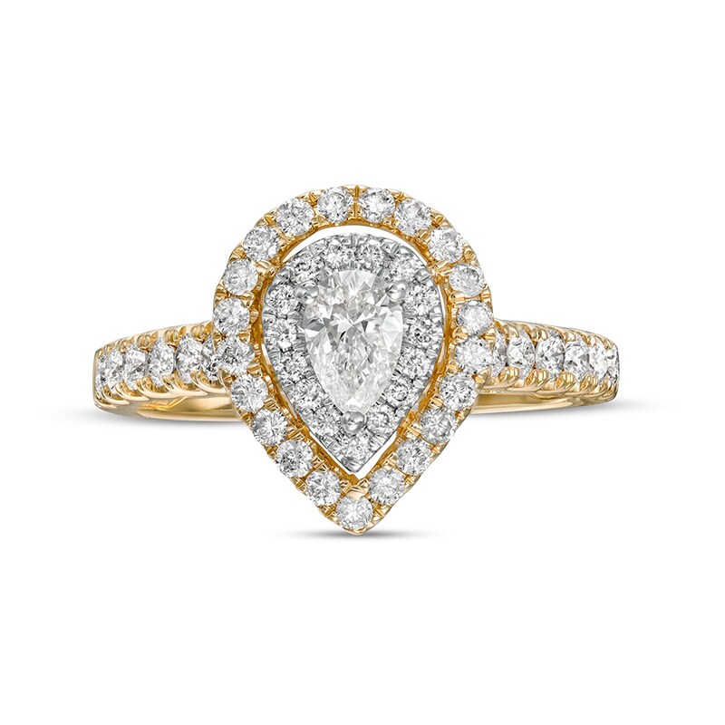 Main Image 4 of Previously Owned - 1 CT. T.W. Pear-Shaped Diamond Double Frame Engagement Ring in 14K Gold