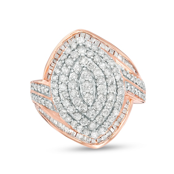 Previously Owned - 1-1/2 CT. T.w. Composite Diamond Marquise Bypass Frame Ring in 10K Rose Gold