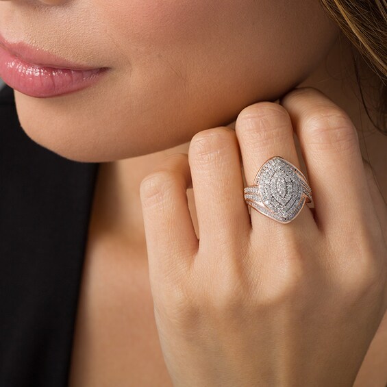 Previously Owned - 1-1/2 CT. T.w. Composite Diamond Marquise Bypass Frame Ring in 10K Rose Gold