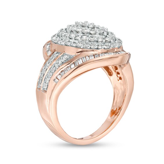 Previously Owned - 1-1/2 CT. T.w. Composite Diamond Marquise Bypass Frame Ring in 10K Rose Gold