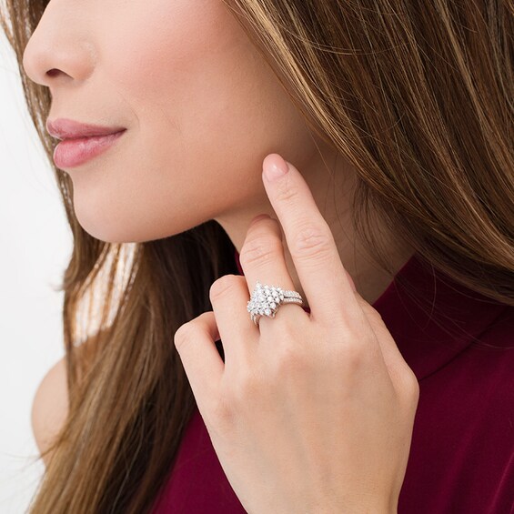Previously Owned - 1-1/2 CT. T.w. Composite Diamond Tilted Square Ring in 10K White Gold