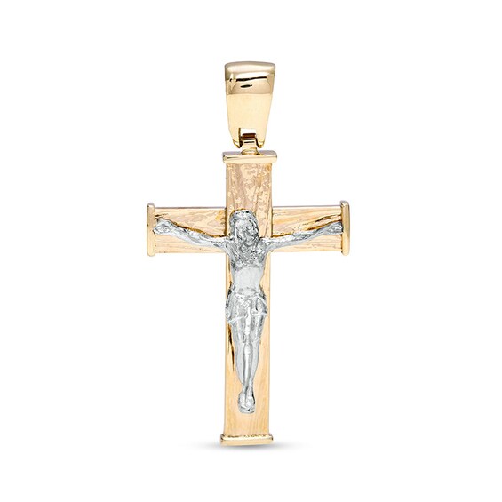 Previously Owned - Made in Italy Textured Crucifix Necklace Charm in 10K Two-Tone Gold
