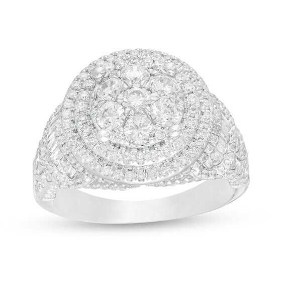 Previously Owned - 2 CT. T.w. Composite Diamond Double Frame Multi-Row Ring in 10K White Gold