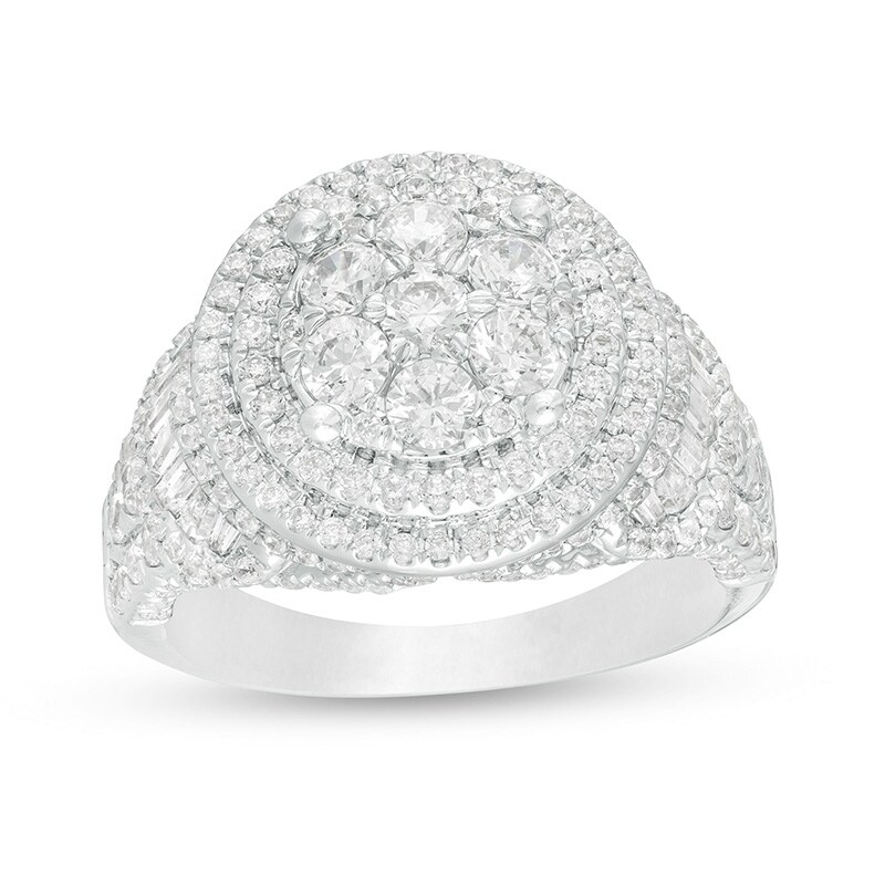 Main Image 1 of Previously Owned - 2 CT. T.W. Composite Diamond Double Frame Multi-Row Ring in 10K White Gold