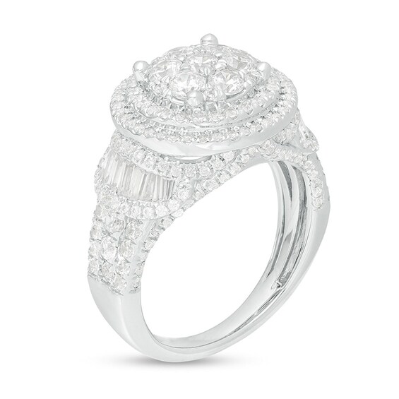 Previously Owned - 2 CT. T.w. Composite Diamond Double Frame Multi-Row Ring in 10K White Gold