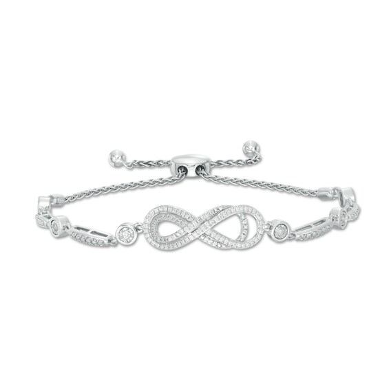 Previously Owned - 3/8 CT. T.w. Diamond Layered Infinity Sideways Bolo Bracelet in Sterling Silver - 9.0"