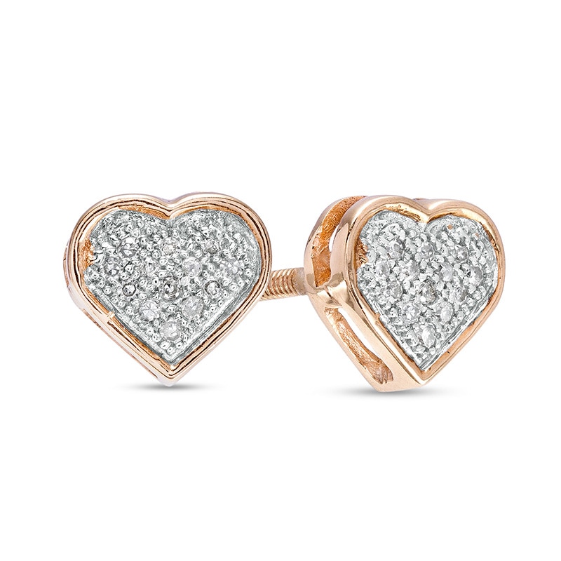 Main Image 1 of Previously Owned - Diamond Accent Pavé Heart Stud Earrings in 10K Gold