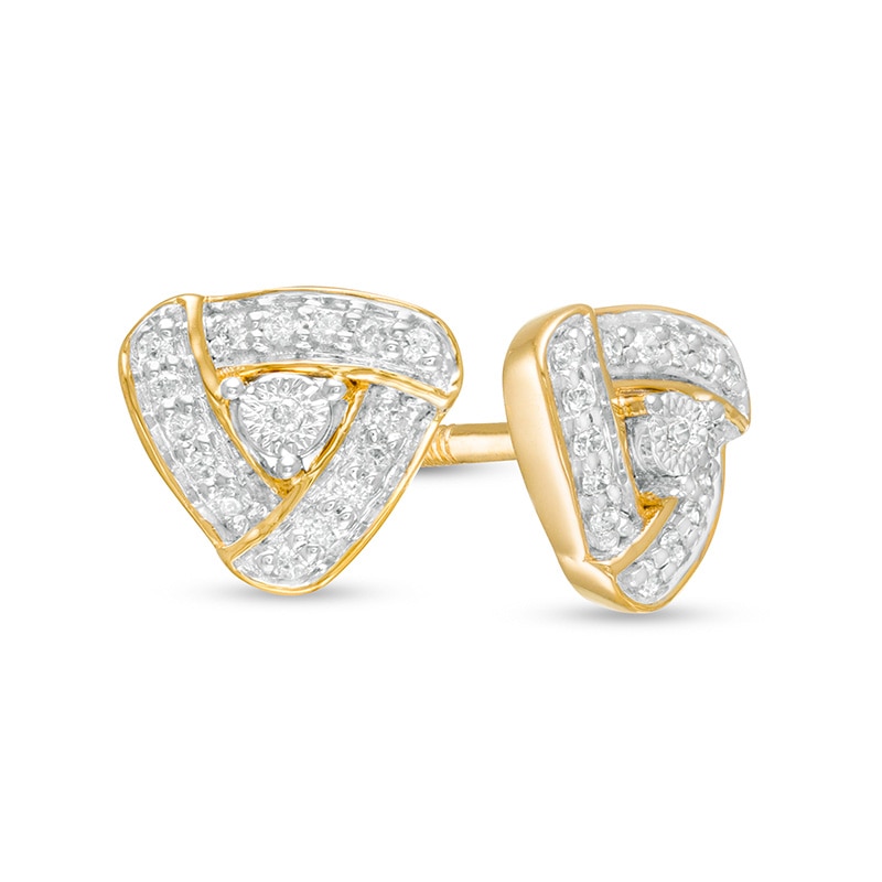 Main Image 1 of Previously Owned - 1/15 CT. T.W. Diamond Swirl Frame Triangle Stud Earrings in 10K Gold
