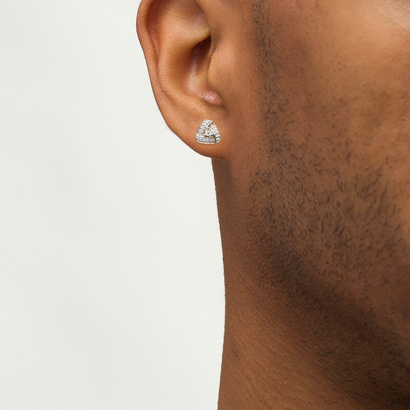 Main Image 2 of Previously Owned - 1/15 CT. T.W. Diamond Swirl Frame Triangle Stud Earrings in 10K Gold