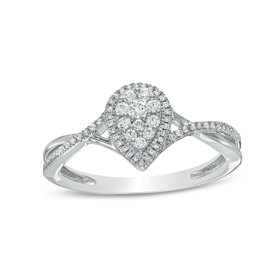 Previously Owned - 1/4 CT. T.w. Composite Pear-Shaped Diamond Frame Twist Shank Ring in 10K White Gold