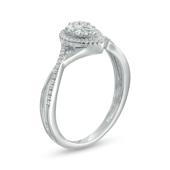 Previously Owned - 1/4 CT. T.w. Composite Pear-Shaped Diamond Frame Twist Shank Ring in 10K White Gold