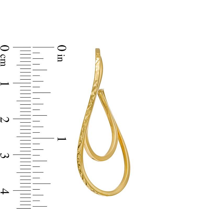 Main Image 2 of Previously Owned - 25.0mm Multi-Finish Swirling Double Oval Hoop Earrings in 10K Gold