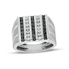 Thumbnail Image 0 of Previously Owned - Men's 1 CT. T.W. Black and White Diamond Multi-Row Double Groove Shank Ring in 10K White Gold
