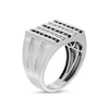Thumbnail Image 1 of Previously Owned - Men's 1 CT. T.W. Black and White Diamond Multi-Row Double Groove Shank Ring in 10K White Gold
