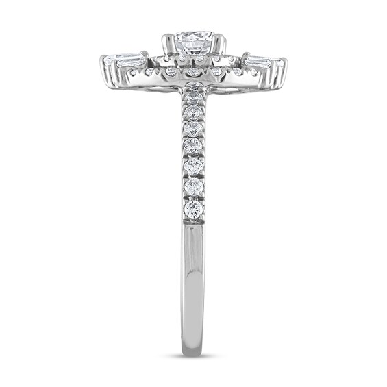 Previously Owned - 1 CT. T.w. Baguette and Round Diamond Double Frame Engagement Ring in 14K White Gold